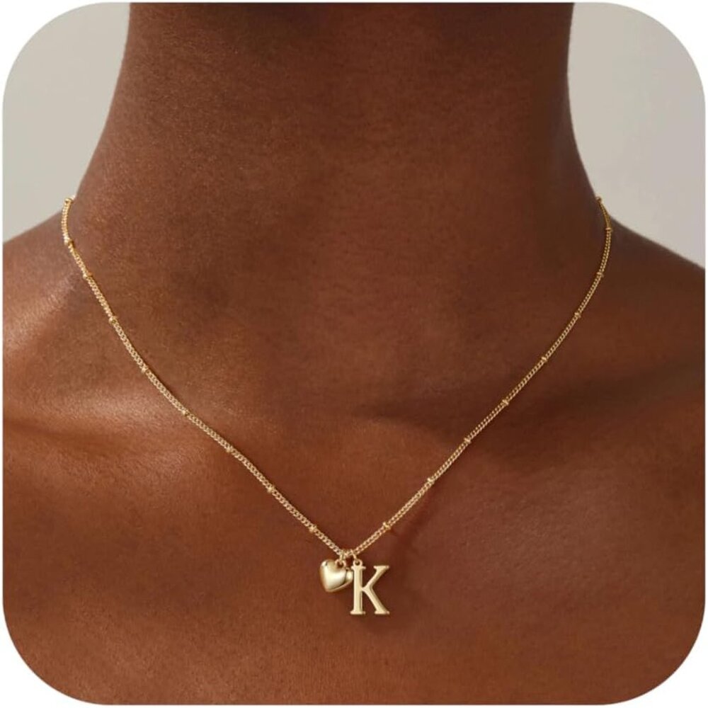 Personalized Gold/Silver Heart Initial Necklace -… - image 1